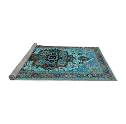 Sideview of Machine Washable Oriental Light Blue Industrial Rug, wshurb2723lblu
