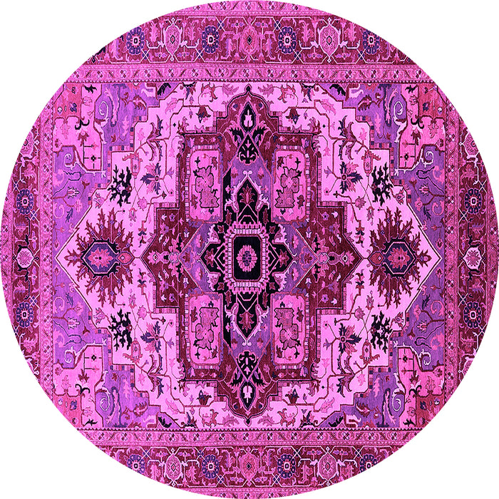 Round Machine Washable Oriental Pink Industrial Rug, wshurb2723pnk