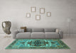 Machine Washable Oriental Turquoise Industrial Area Rugs in a Living Room,, wshurb2723turq