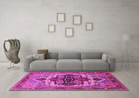 Machine Washable Oriental Pink Industrial Rug, wshurb2723pnk