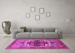 Machine Washable Oriental Pink Industrial Rug in a Living Room, wshurb2723pnk