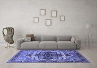 Machine Washable Oriental Blue Industrial Rug, wshurb2723blu