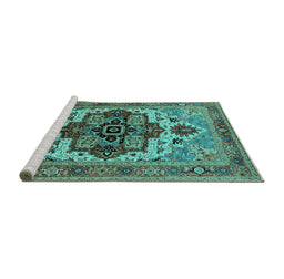 Sideview of Machine Washable Oriental Turquoise Industrial Area Rugs, wshurb2723turq