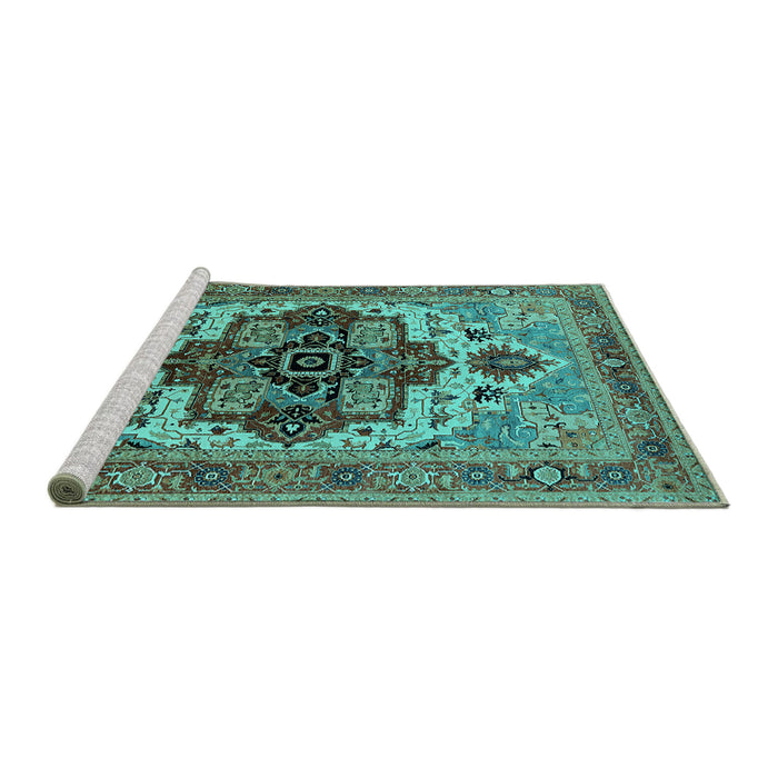 Sideview of Machine Washable Oriental Turquoise Industrial Area Rugs, wshurb2723turq