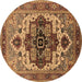 Round Machine Washable Oriental Brown Industrial Rug, wshurb2723brn