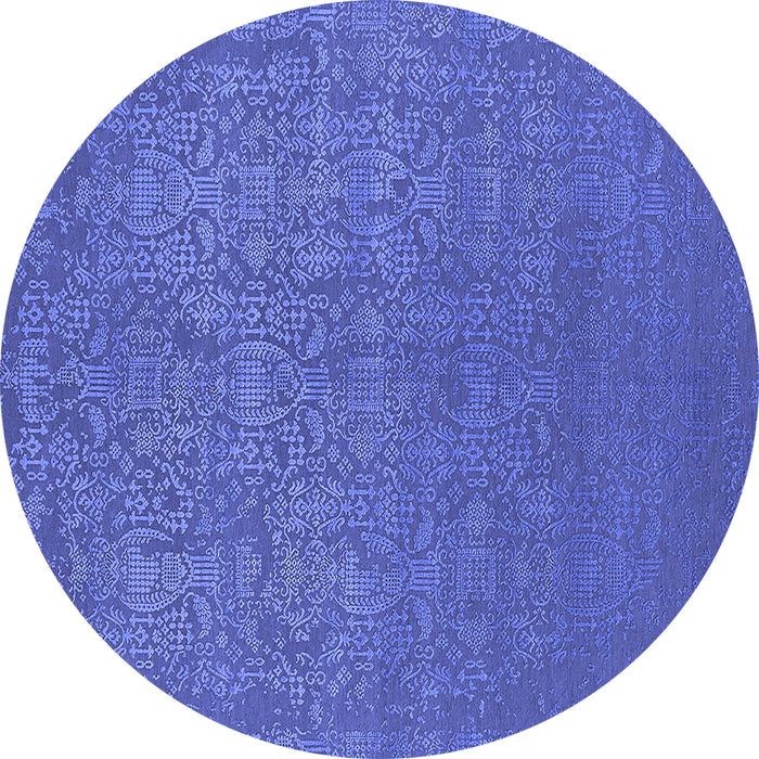 Round Machine Washable Oriental Blue Industrial Rug, wshurb2724blu