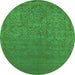 Round Machine Washable Oriental Green Industrial Area Rugs, wshurb2724grn