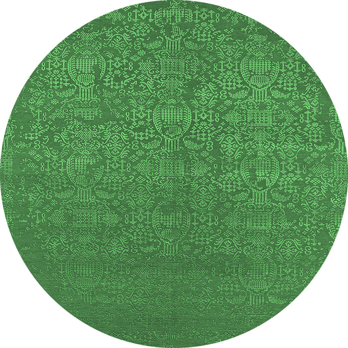 Round Machine Washable Oriental Emerald Green Industrial Area Rugs, wshurb2724emgrn