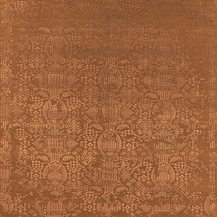 Square Machine Washable Oriental Orange Industrial Area Rugs, wshurb2724org