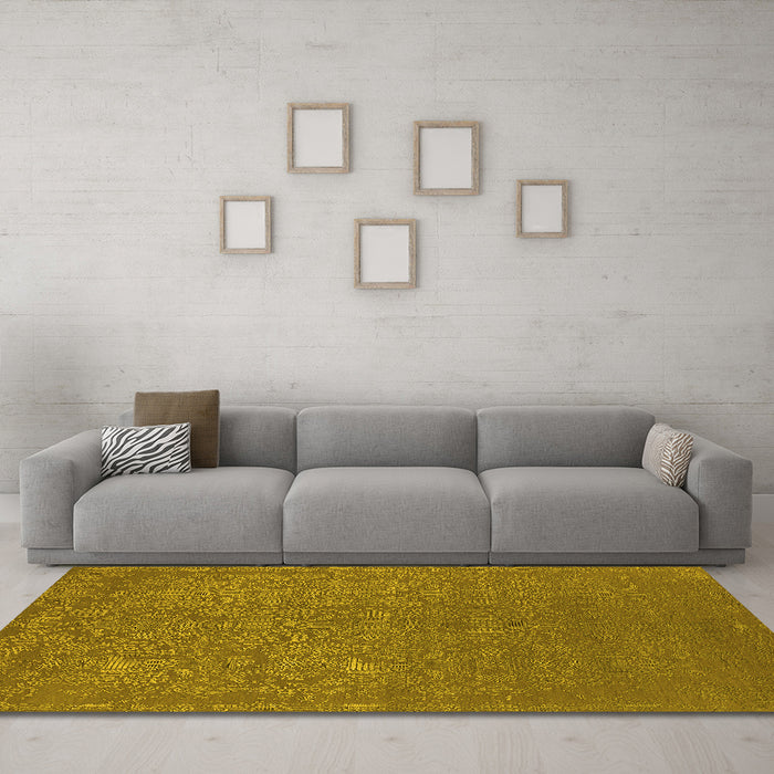 Machine Washable Oriental Yellow Industrial Rug in a Living Room, wshurb2724yw