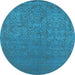 Round Machine Washable Oriental Light Blue Industrial Rug, wshurb2724lblu