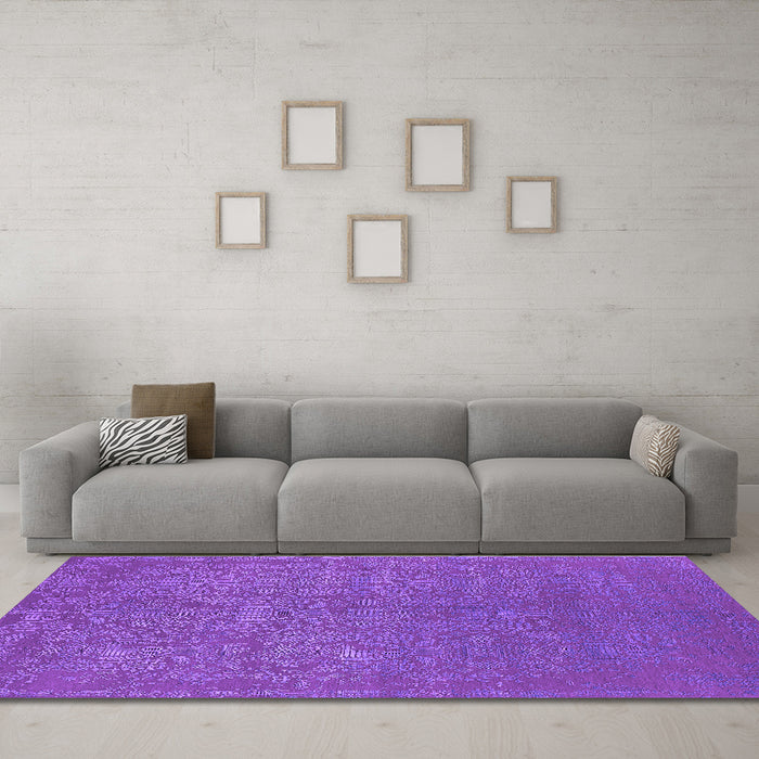 Machine Washable Oriental Purple Industrial Area Rugs in a Living Room, wshurb2724pur