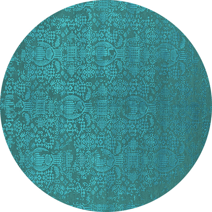 Round Machine Washable Oriental Turquoise Industrial Area Rugs, wshurb2724turq
