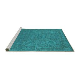 Sideview of Machine Washable Oriental Turquoise Industrial Area Rugs, wshurb2724turq