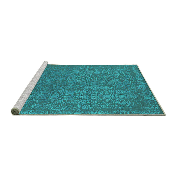 Sideview of Machine Washable Oriental Turquoise Industrial Area Rugs, wshurb2724turq