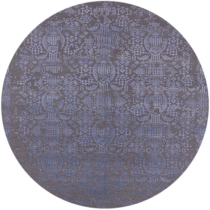 Round Machine Washable Industrial Modern Carbon Gray Rug, wshurb2724