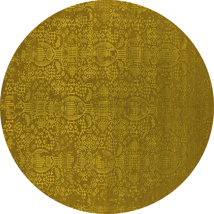 Round Machine Washable Oriental Yellow Industrial Rug, wshurb2724yw