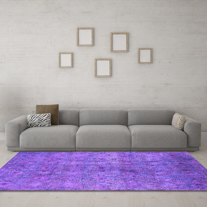 Machine Washable Persian Purple Bohemian Area Rugs in a Living Room, wshurb2725pur