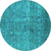 Round Persian Turquoise Bohemian Rug, urb2725turq