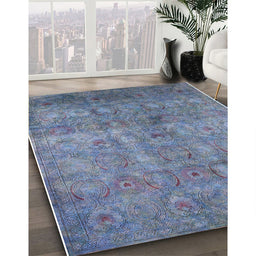 Mid-Century Modern Azure Blue Persian Rug in Family Room, urb2725