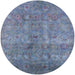 Round Machine Washable Industrial Modern Azure Blue Rug, wshurb2725