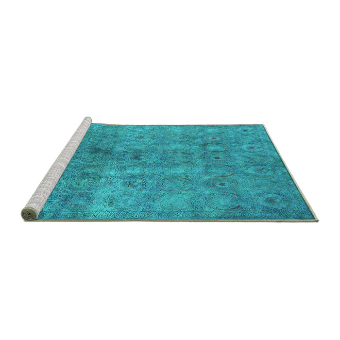 Sideview of Machine Washable Persian Turquoise Bohemian Area Rugs, wshurb2725turq