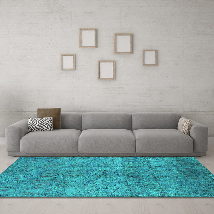 Machine Washable Persian Turquoise Bohemian Area Rugs in a Living Room,, wshurb2725turq