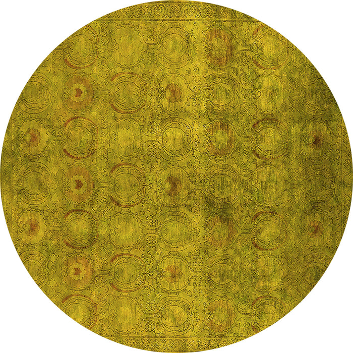Round Machine Washable Persian Yellow Bohemian Rug, wshurb2725yw