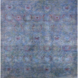 Square Mid-Century Modern Azure Blue Persian Rug, urb2725