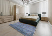 Mid-Century Modern Azure Blue Persian Rug in a Bedroom, urb2725