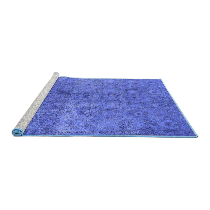 Sideview of Machine Washable Persian Blue Bohemian Rug, wshurb2725blu
