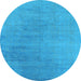 Round Machine Washable Oriental Light Blue Industrial Rug, wshurb2726lblu