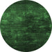 Round Machine Washable Oriental Emerald Green Industrial Area Rugs, wshurb2728emgrn