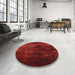 Round Mid-Century Modern Red Oriental Rug in a Office, urb2728