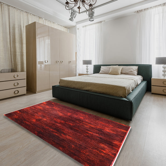 Machine Washable Industrial Modern Red Rug in a Bedroom, wshurb2728