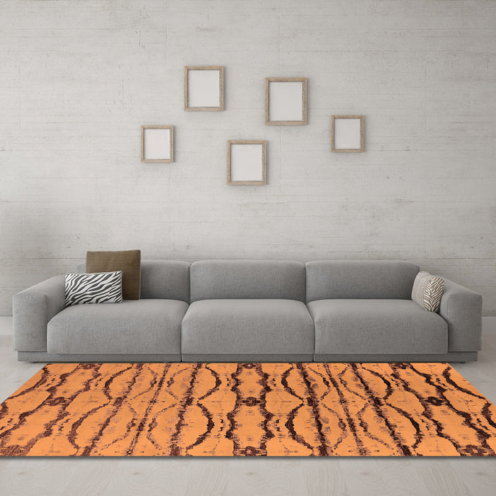 Machine Washable Oriental Orange Industrial Area Rugs in a Living Room, wshurb2729org
