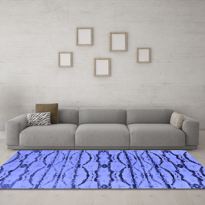 Machine Washable Oriental Blue Industrial Rug in a Living Room, wshurb2729blu