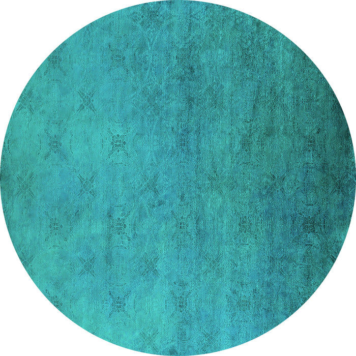 Round Machine Washable Oriental Turquoise Industrial Area Rugs, wshurb2730turq