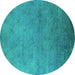 Round Machine Washable Oriental Turquoise Industrial Area Rugs, wshurb2730turq