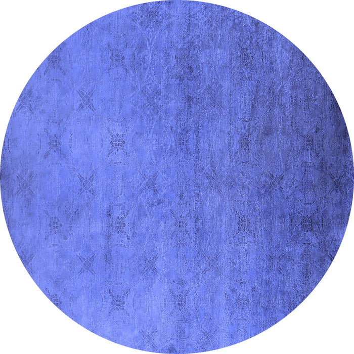 Round Machine Washable Oriental Blue Industrial Rug, wshurb2730blu