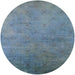 Round Mid-Century Modern Koi Blue Oriental Rug, urb2730