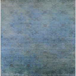 Square Mid-Century Modern Koi Blue Oriental Rug, urb2730