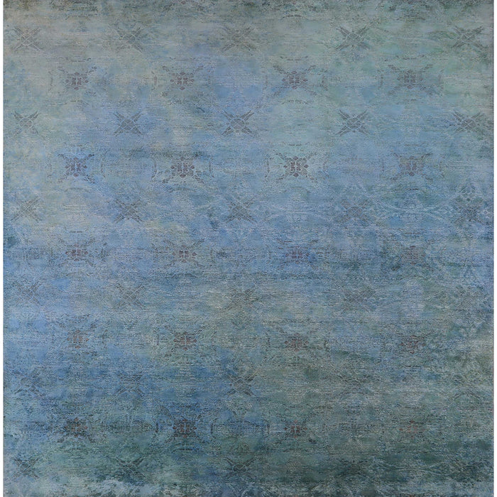 Square Mid-Century Modern Koi Blue Oriental Rug, urb2730