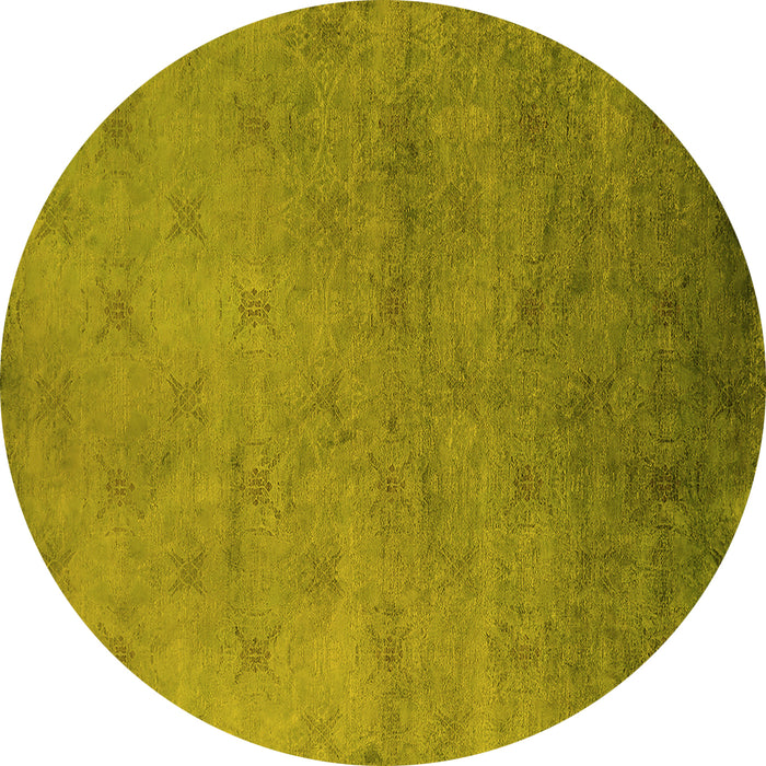 Round Machine Washable Oriental Yellow Industrial Rug, wshurb2730yw