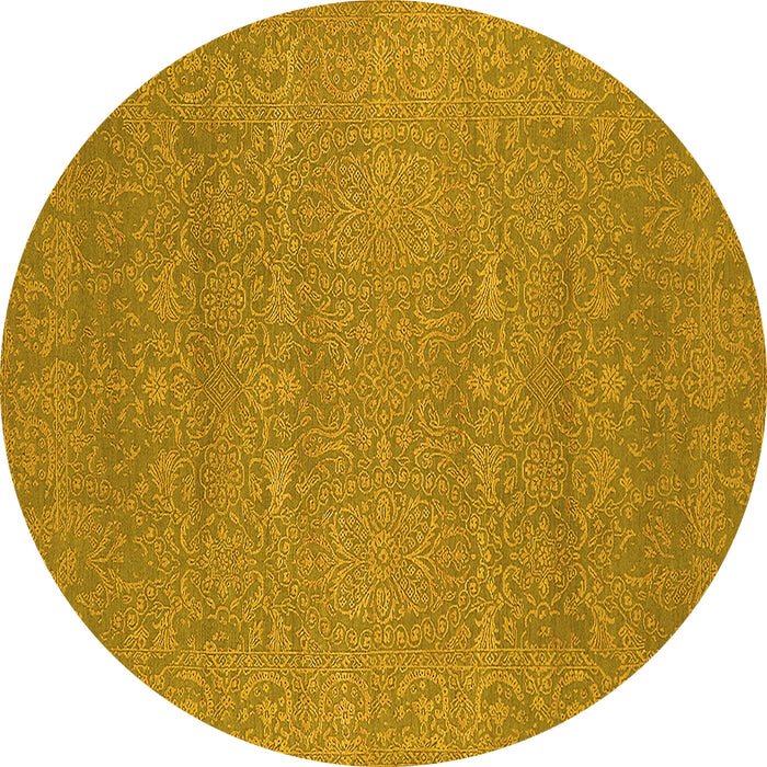 Round Machine Washable Oriental Yellow Industrial Rug, wshurb2731yw