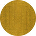 Round Machine Washable Oriental Yellow Industrial Rug, wshurb2731yw