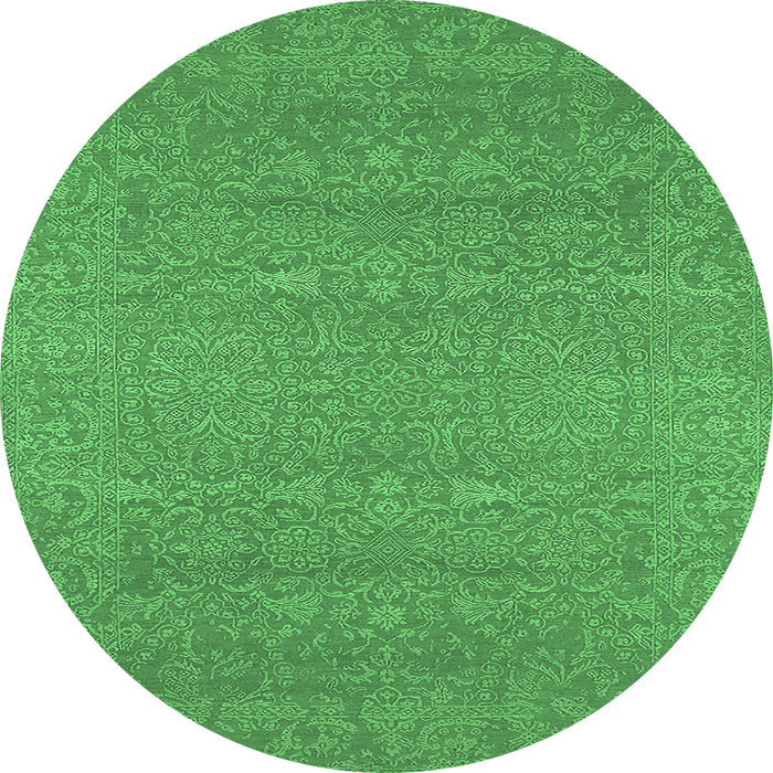 Round Machine Washable Oriental Emerald Green Industrial Area Rugs, wshurb2731emgrn