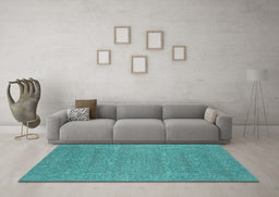 Machine Washable Oriental Turquoise Industrial Area Rugs in a Living Room,, wshurb2731turq