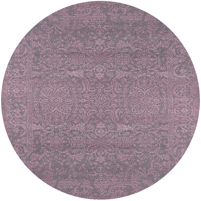 Round Mid-Century Modern Mauve Taupe Purple Oriental Rug, urb2731