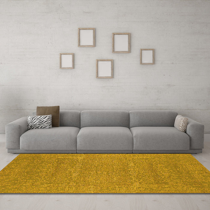 Machine Washable Oriental Yellow Industrial Rug in a Living Room, wshurb2731yw